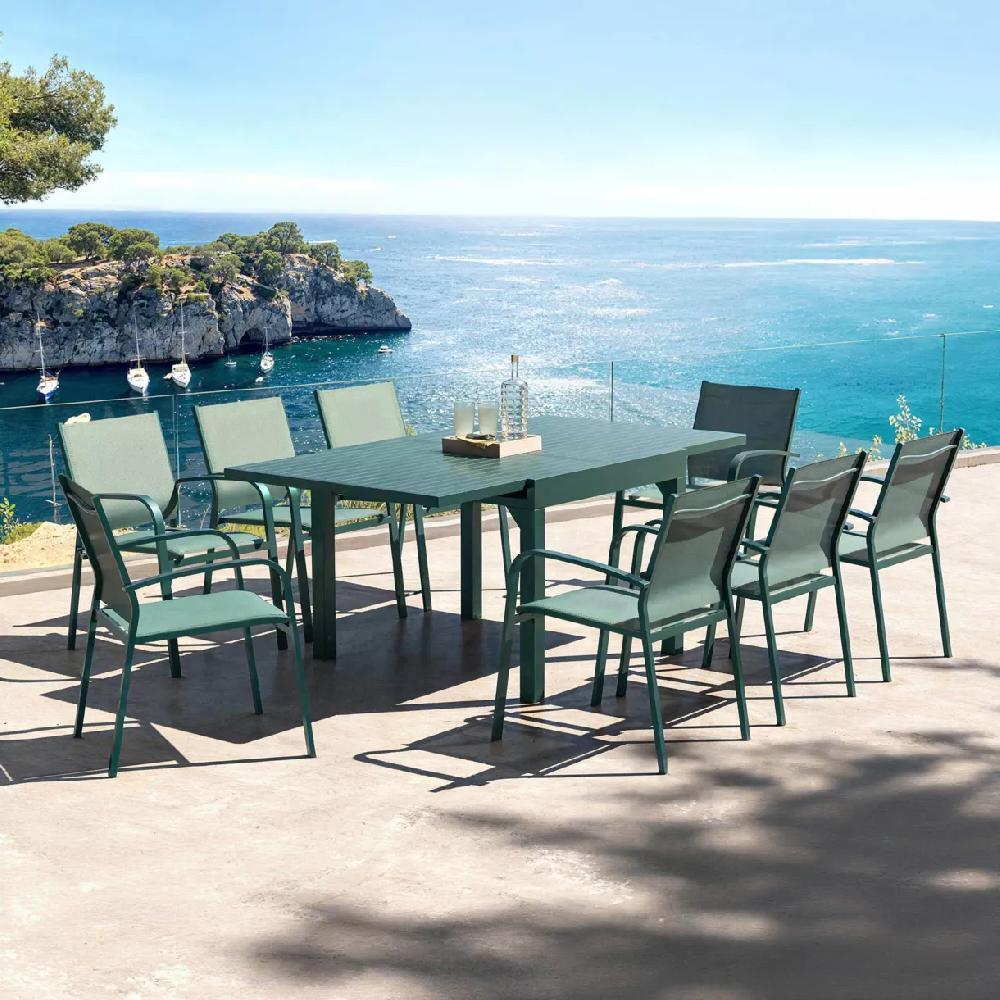 eminza Table de jardin extensible en aluminium 8 places (90/180 x 90 cm) Murano Bleu pétrole