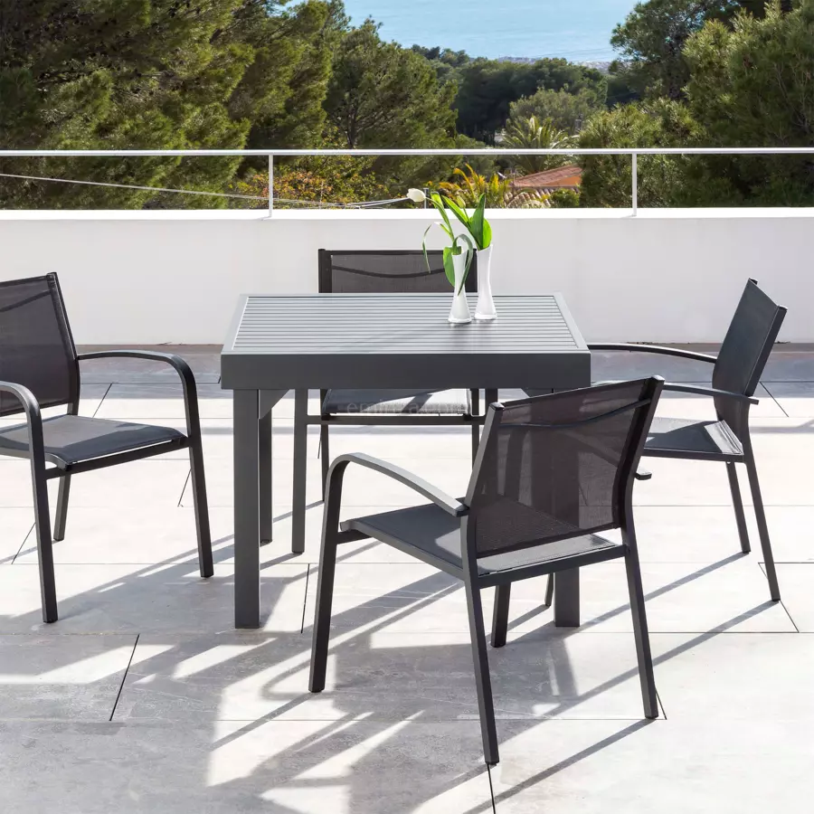 Eminza Table De Jardin Extensible En Aluminium 8 Places (90/180 X 90 Cm) Murano Gris Anthracite