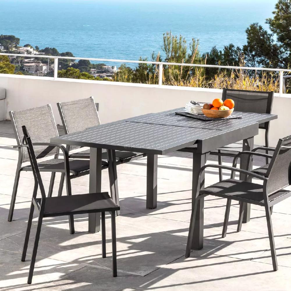 eminza Table de jardin extensible en aluminium 8 places (90/180 x 90 cm) Murano Gris anthracite