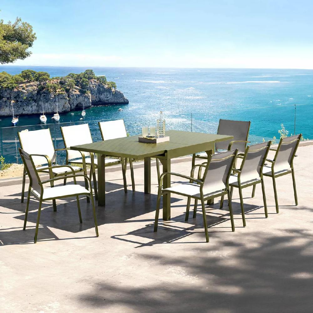 eminza Table de jardin extensible en aluminium 8 places (90/180 x 90 cm) Murano Vert olive