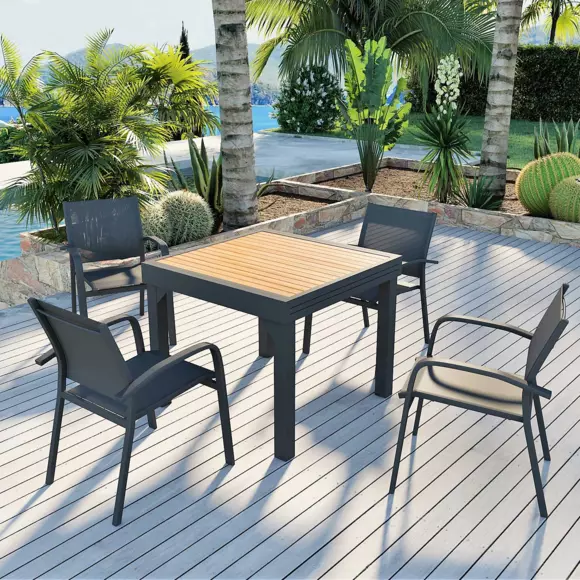 Eminza Table De Jardin Extensible En Aluminium 8 Places Effet Bois (90/180 X 90 Cm) Murano Gris Anthracite