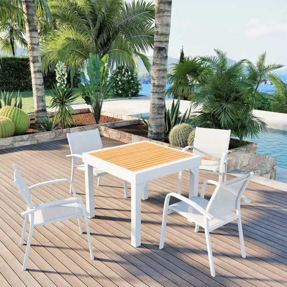 Eminza Table De Jardin Extensible En Aluminium 8 Places Effet Bois (90/180 X 90 Cm) Murano Blanc