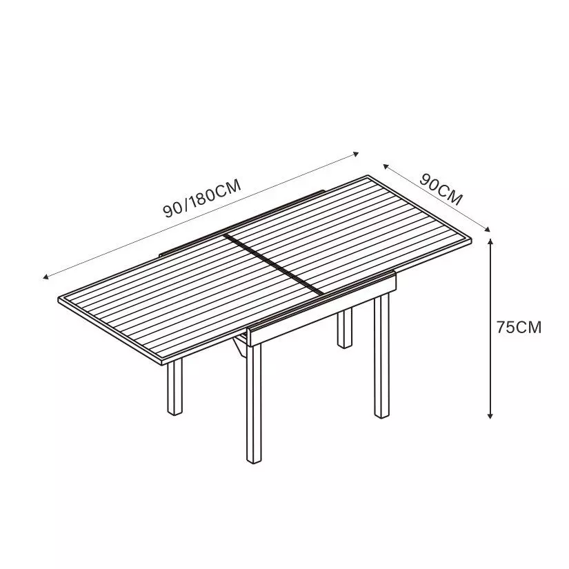 Eminza Table De Jardin Extensible En Aluminium 8 Places Effet Bois (90/180 X 90 Cm) Murano Blanc