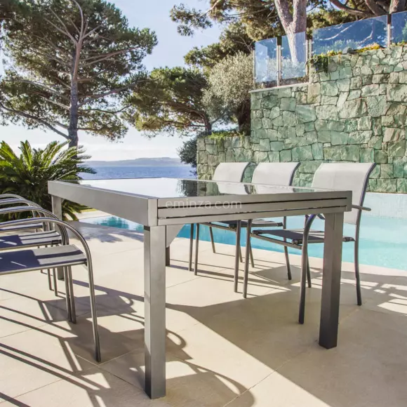 Eminza Table De Jardin Extensible En Verre 10 Places (135/270 X 90 Cm) Murano Gris Anthracite
