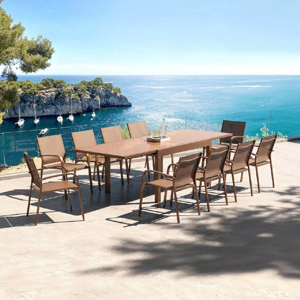 eminza Table de jardin extensible en verre 10 places (135/270 x 90 cm) Murano Bronze