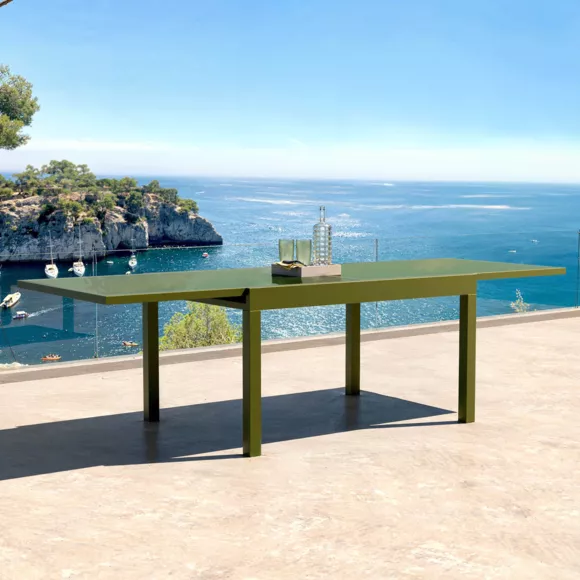 Eminza Table De Jardin Extensible En Verre 10 Places (135/270 X 90 Cm) Murano Vert Olive