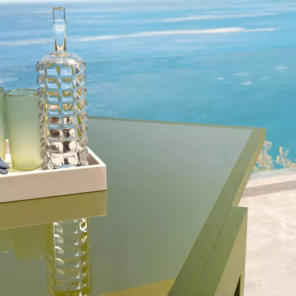 Eminza Table De Jardin Extensible En Verre 10 Places (135/270 X 90 Cm) Murano Vert Olive