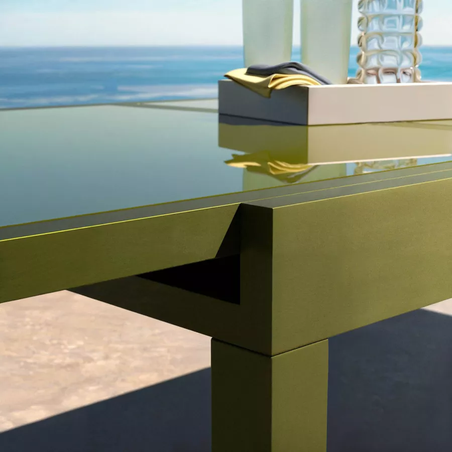 Eminza Table De Jardin Extensible En Verre 12 Places (200/320 X 100 Cm) Murano Vert Olive