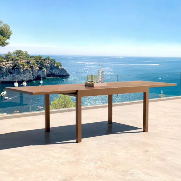 Eminza Table De Jardin Extensible En Verre 12 Places (200/320 X 100 Cm) Murano Bronze