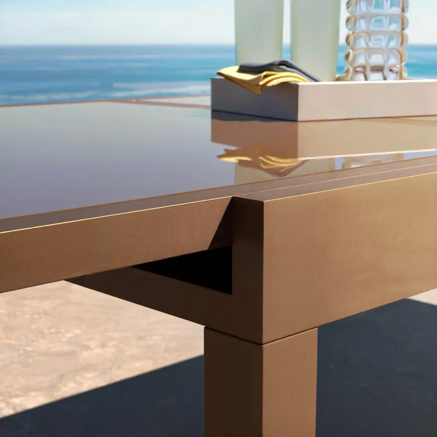 Eminza Table De Jardin Extensible En Verre 12 Places (200/320 X 100 Cm) Murano Bronze