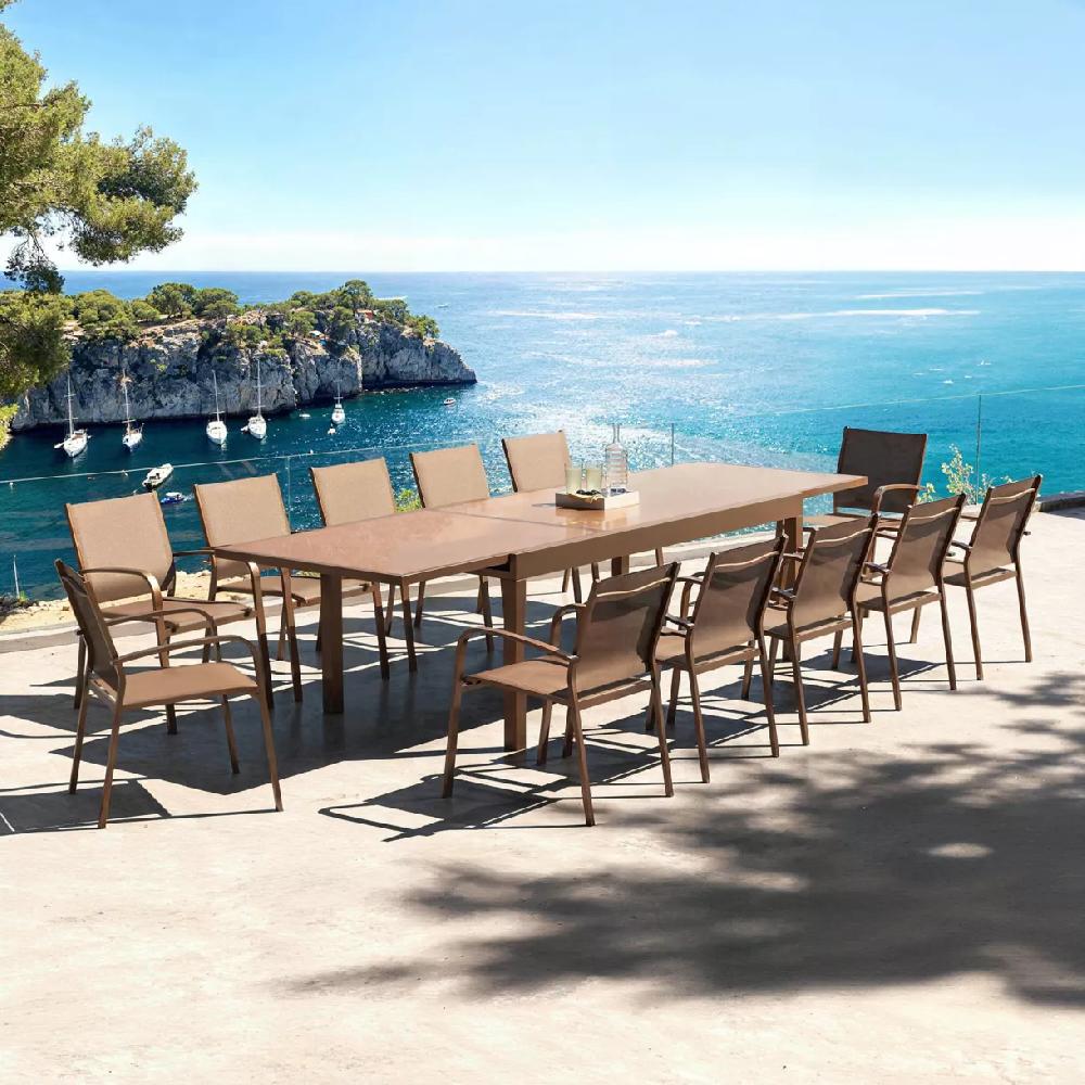 eminza Table de jardin extensible en verre 12 places (200/320 x 100 cm) Murano Bronze