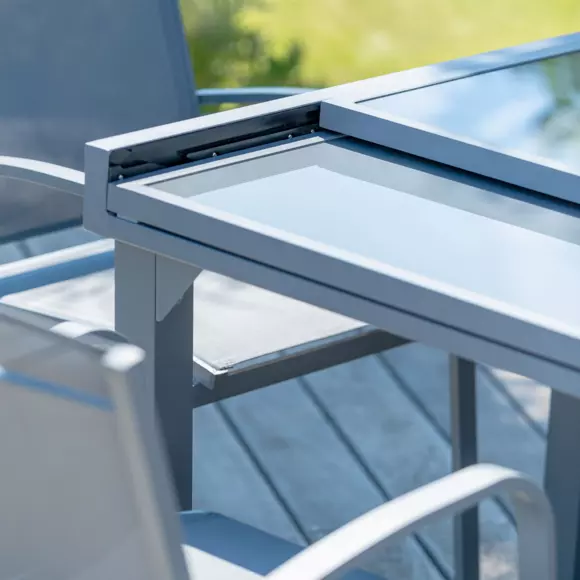 Eminza Table De Jardin Extensible En Verre 8 Places (90/180 X 90 Cm) Murano Gris Ardoise