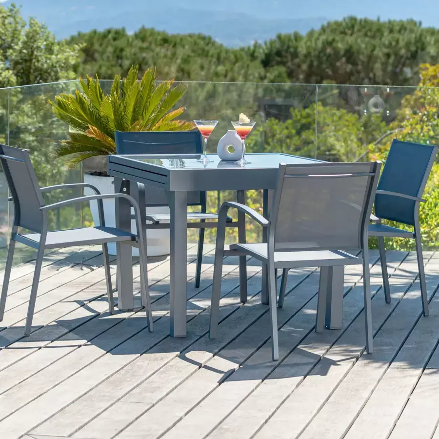 Eminza Table De Jardin Extensible En Verre 8 Places (90/180 X 90 Cm) Murano Gris Ardoise