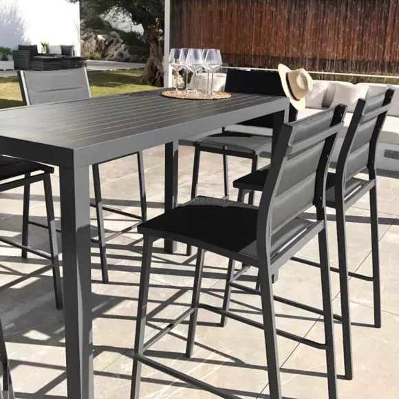 Eminza Table De Jardin Haute En Aluminium 6 Places (160 X H105 Cm) Murano Gris Anthracite