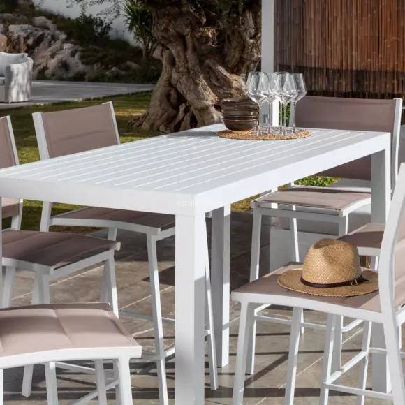 Eminza Table De Jardin Haute En Aluminium 6 Places (160 X H105 Cm) Murano Blanc