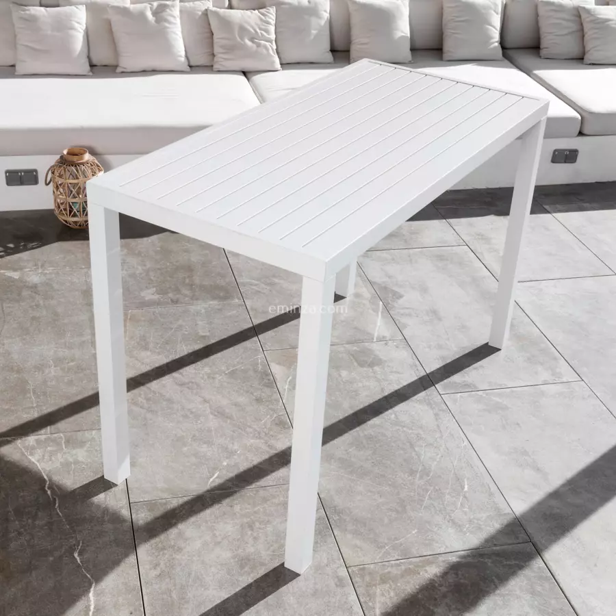 Eminza Table De Jardin Haute En Aluminium 6 Places (160 X H105 Cm) Murano Blanc