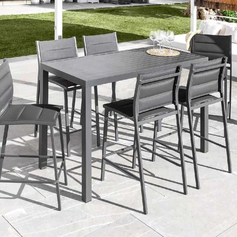 eminza Table de jardin haute en aluminium 6 places (160 x H105 cm) Murano Gris anthracite