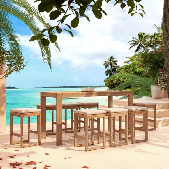 Eminza Table De Jardin Haute En Bois D'acacia 8 Places (203 X H150 Cm) Bornéo Naturel