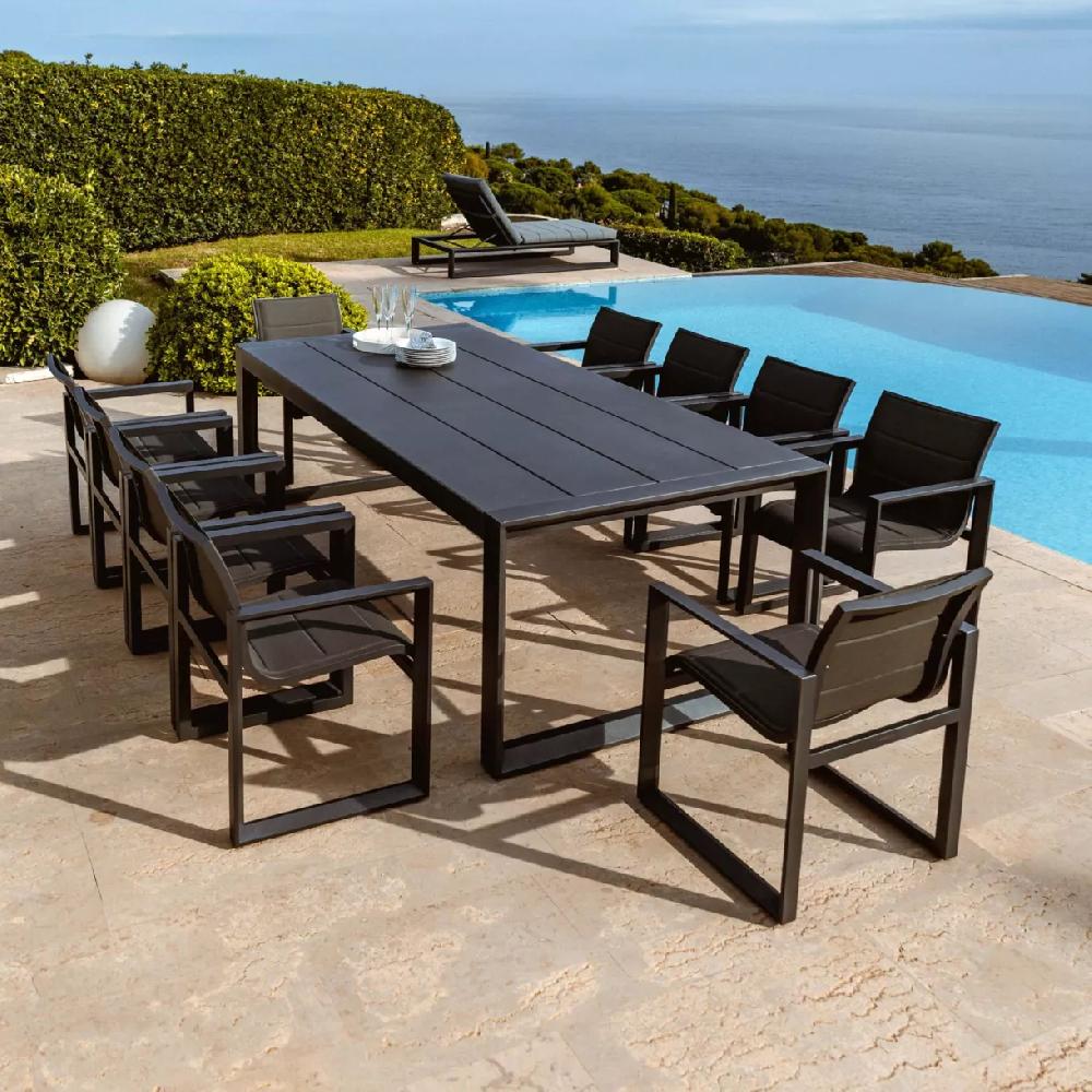 eminza Table de jardin rectangulaire aluminium 10 places (240 x 118 cm) Elba Gris anthracite