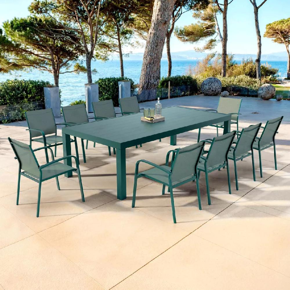 eminza Table de jardin rectangulaire aluminium 10 places (240 x 120 cm) Murano Bleu pétrole