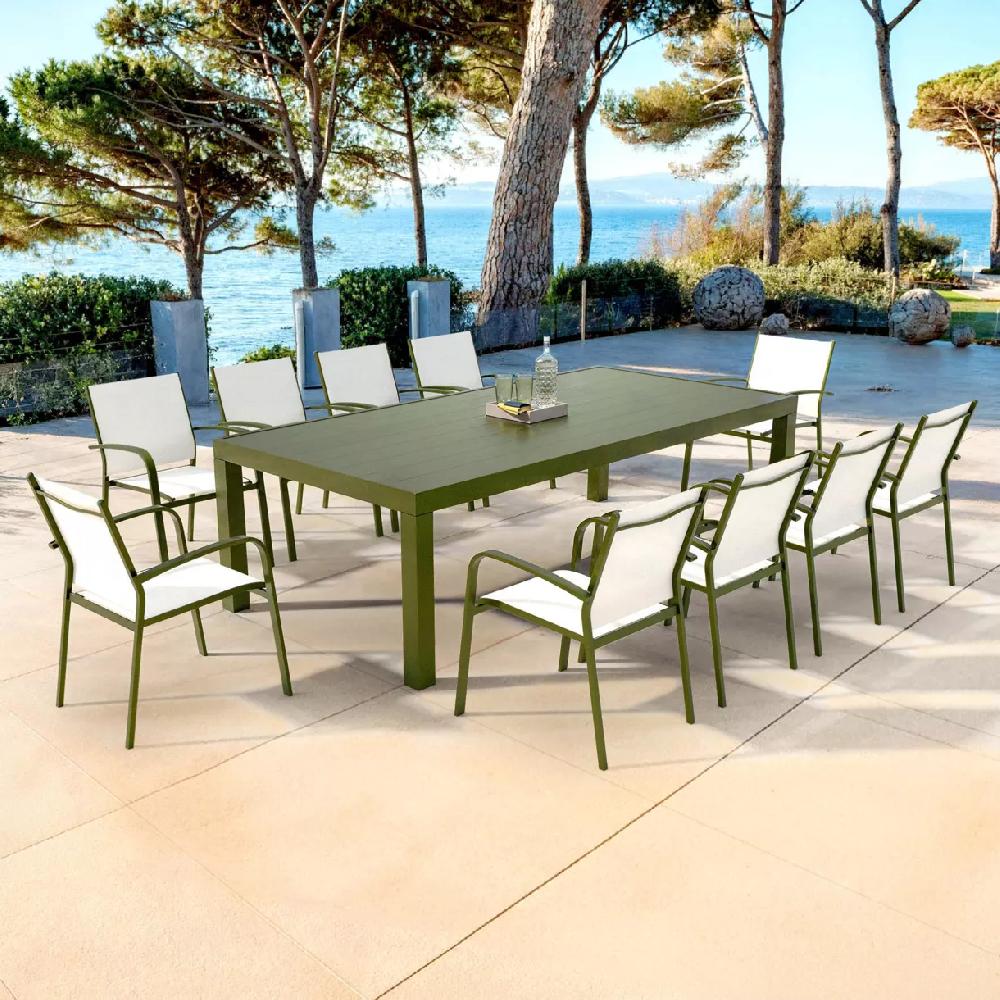 eminza Table de jardin rectangulaire aluminium 10 places (240 x 120 cm) Murano Vert olive