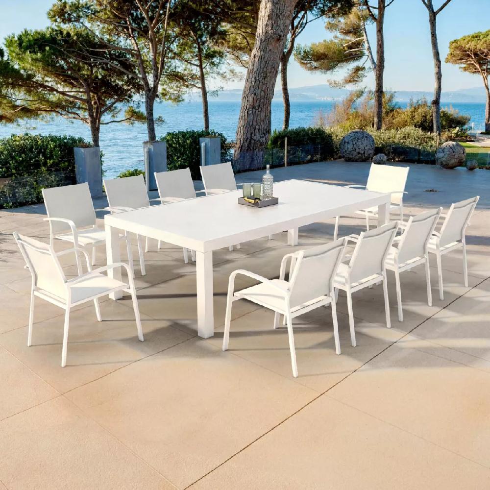 eminza Table de jardin rectangulaire aluminium 10 places (240 x 120 cm) Murano Blanc