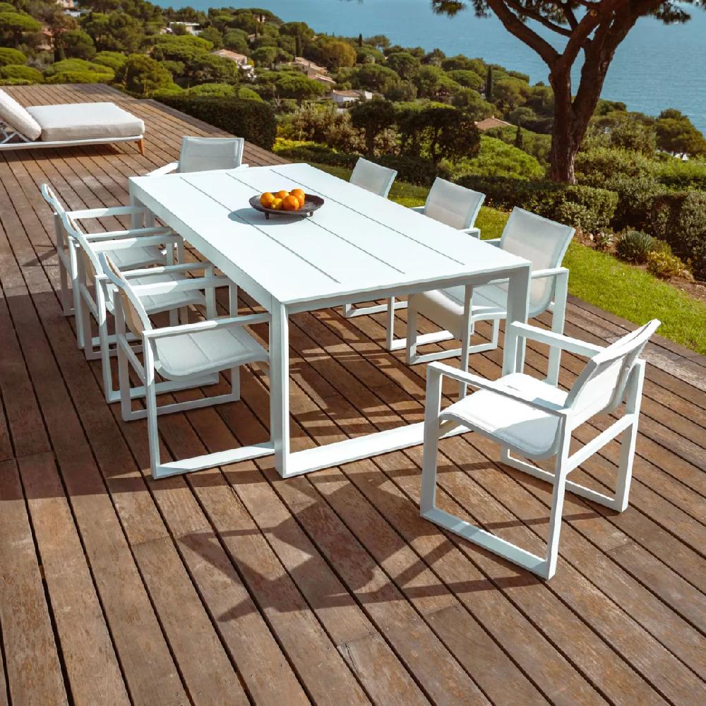 eminza Table de jardin rectangulaire aluminium 10 places (240 x 118 cm) Elba Blanc