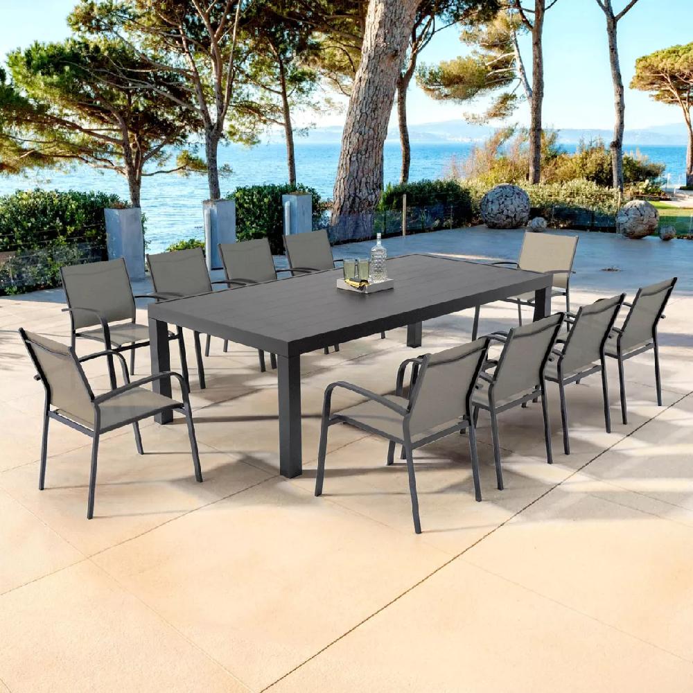 eminza Table de jardin rectangulaire aluminium 10 places (240 x 120 cm) Murano Gris anthracite