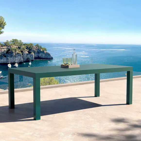Eminza Table De Jardin Rectangulaire Aluminium 8 Places (210 X 100 Cm) Murano Bleu Pétrole