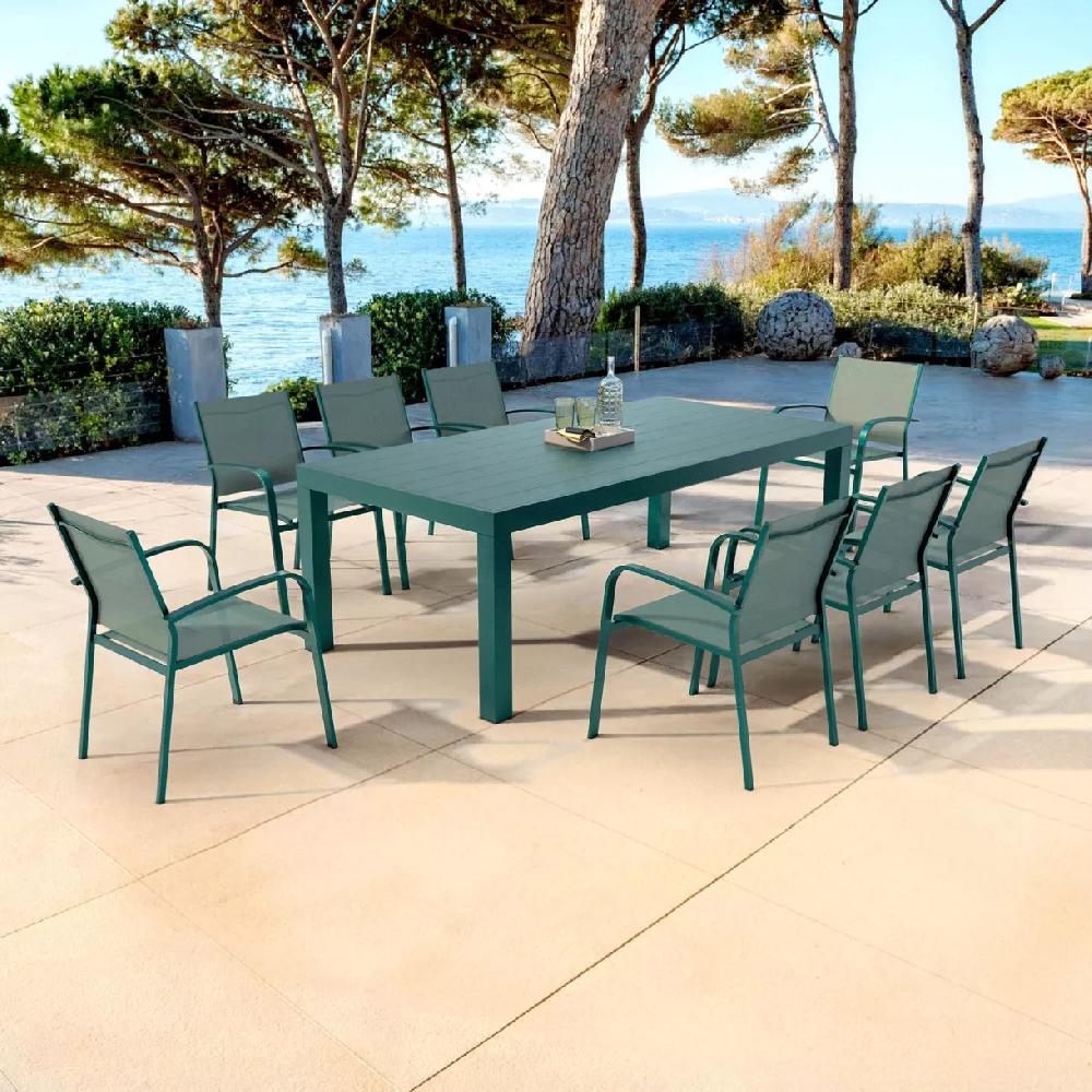 eminza Table de jardin rectangulaire aluminium 8 places (210 x 100 cm) Murano Bleu pétrole