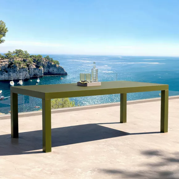 Eminza Table De Jardin Rectangulaire Aluminium 8 Places (210 X 100 Cm) Murano Vert Olive