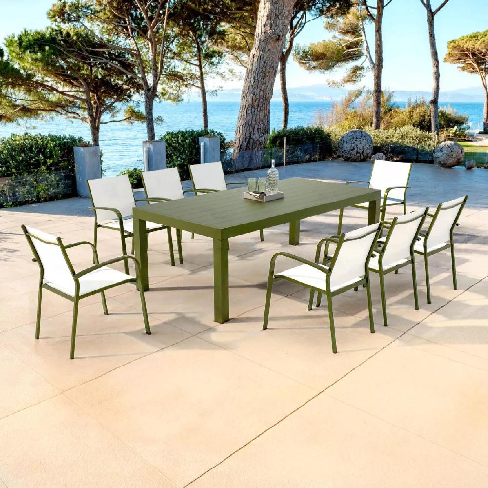 eminza Table de jardin rectangulaire aluminium 8 places (210 x 100 cm) Murano Vert olive