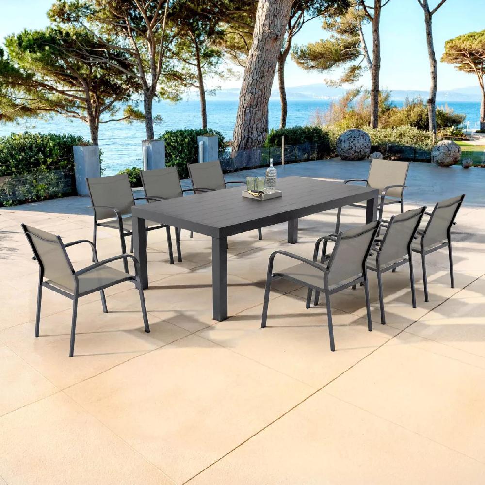 eminza Table de jardin rectangulaire aluminium 8 places (210 x 100 cm) Murano Gris anthracite