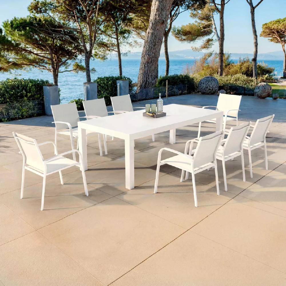 eminza Table de jardin rectangulaire aluminium 8 places (210 x 100 cm) Murano Blanc