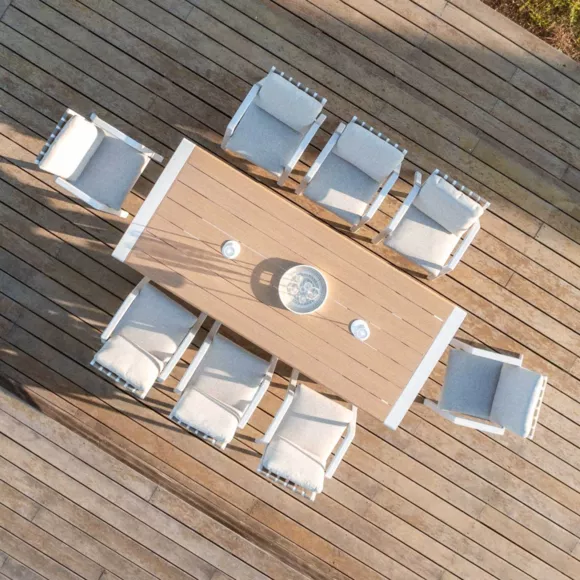 Eminza Table De Jardin Rectangulaire En Aluminium 10 Places (240 X 100 Cm) Long Beach Blanc Cendré