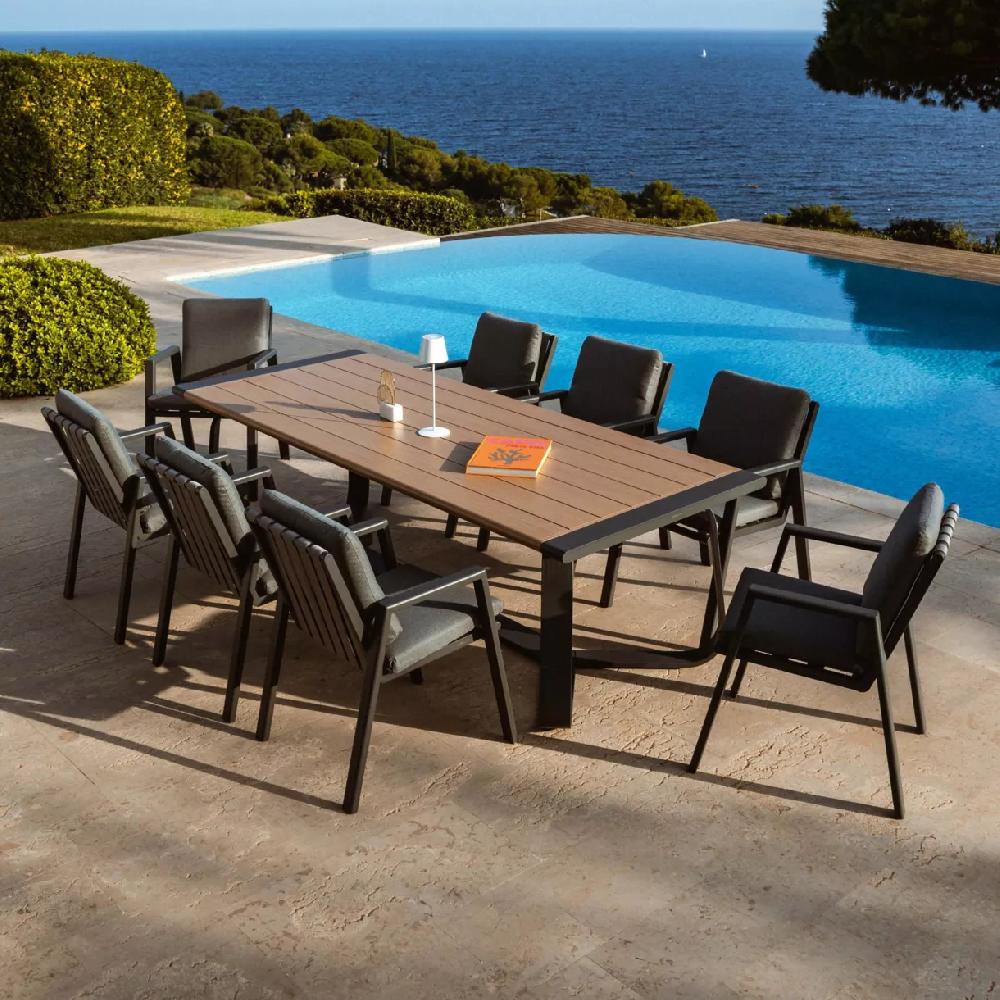eminza Table de jardin rectangulaire en aluminium 10 places (240 x 100 cm) Long Beach Gris anthracite