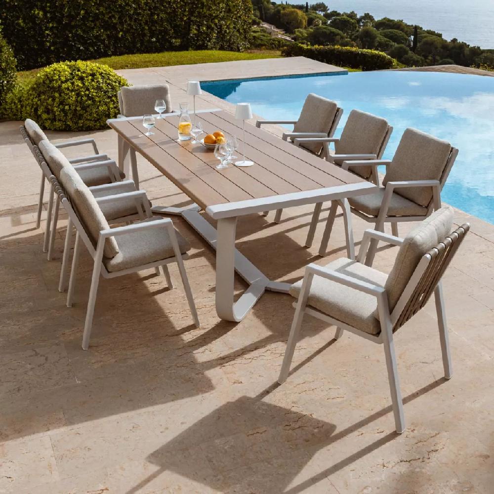 eminza Table de jardin rectangulaire en aluminium 10 places (240 x 100 cm) Long Beach Blanc cendré