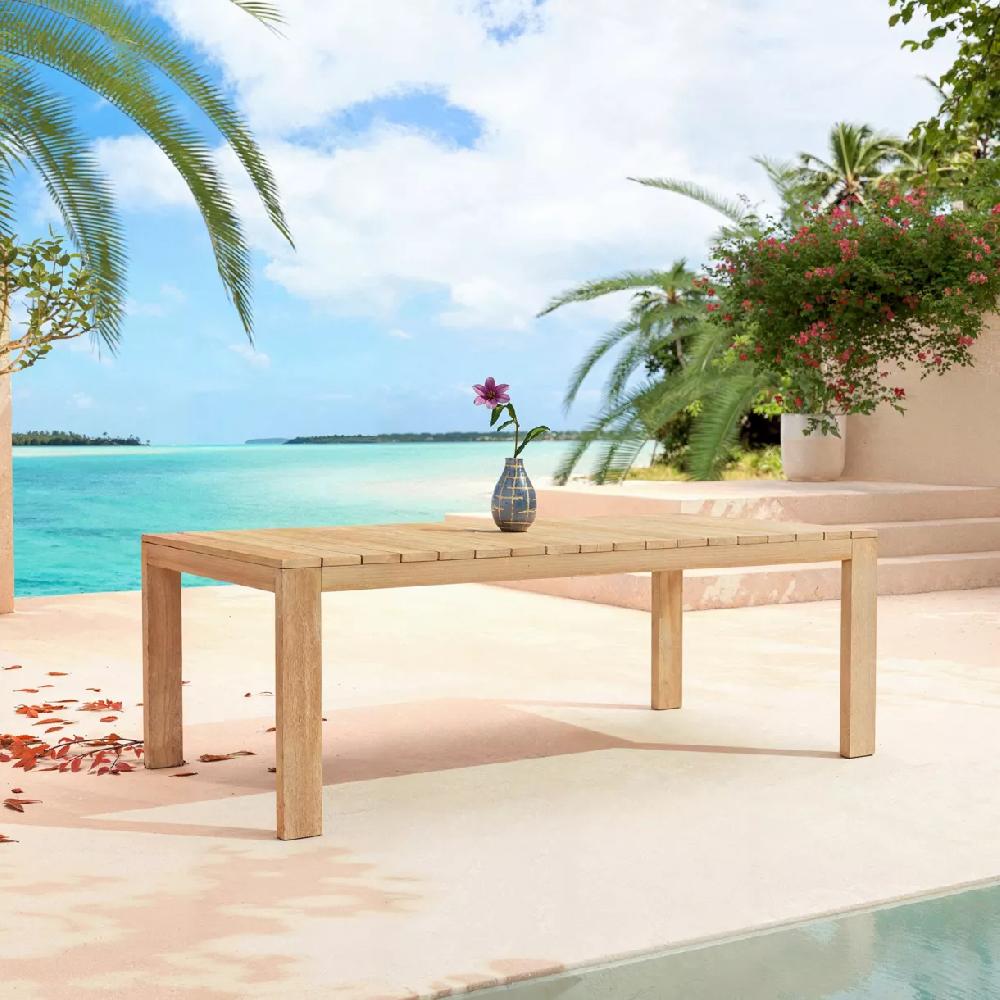 eminza Table de jardin rectangulaire en bois d'acacia 8 places (215 x 110 cm) Bornéo Naturel