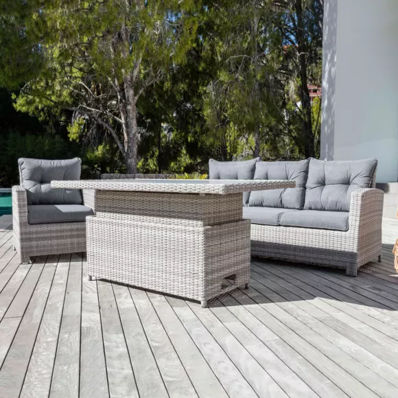 Eminza Table De Jardin Relevable En Aluminium 7 Places (145 X H51/72 Cm) Tivoli Gris