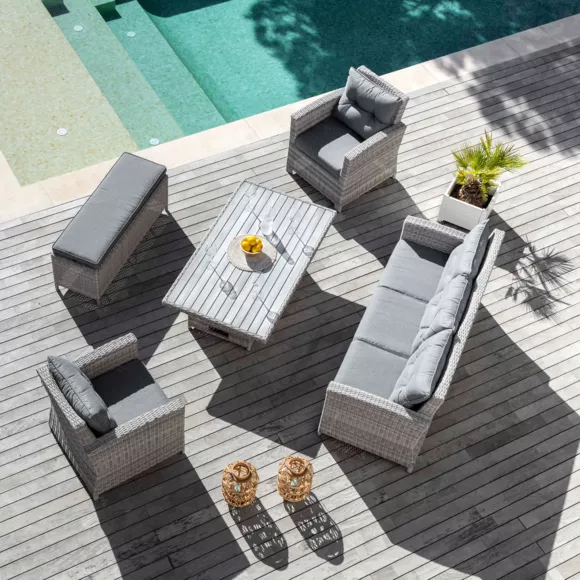 Eminza Table De Jardin Relevable En Aluminium 7 Places (145 X H51/72 Cm) Tivoli Gris