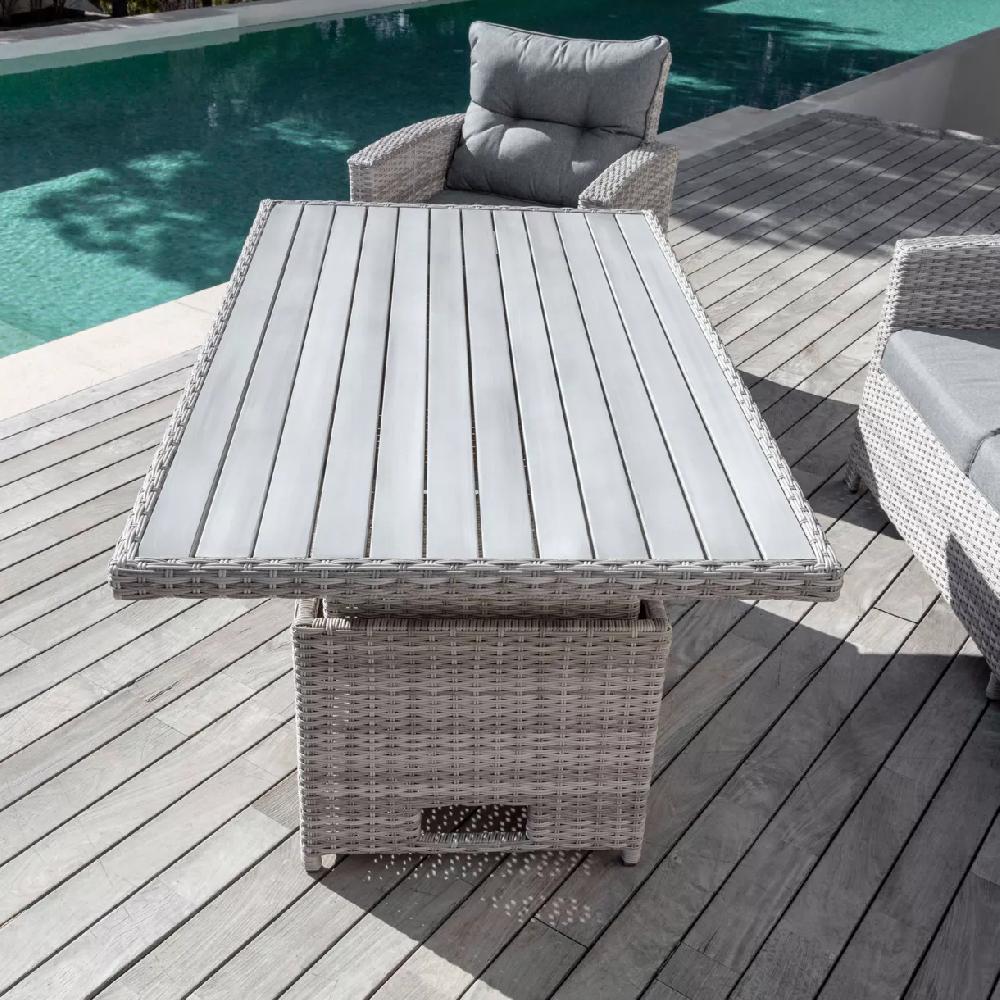 eminza Table de jardin relevable en aluminium 7 places (145 x H51/72 cm) Tivoli Gris
