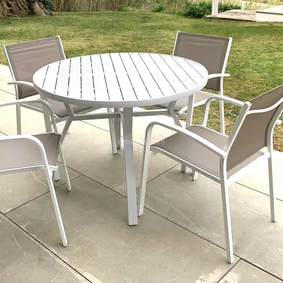 Eminza Table De Jardin Ronde En Aluminium 5 Places (D105 Cm) Murano Blanc