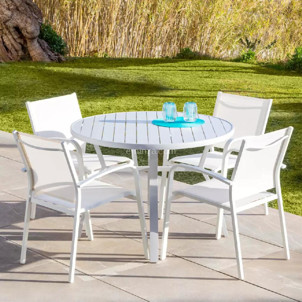 eminza Table de jardin ronde en aluminium 5 places (D105 cm) Murano Blanc
