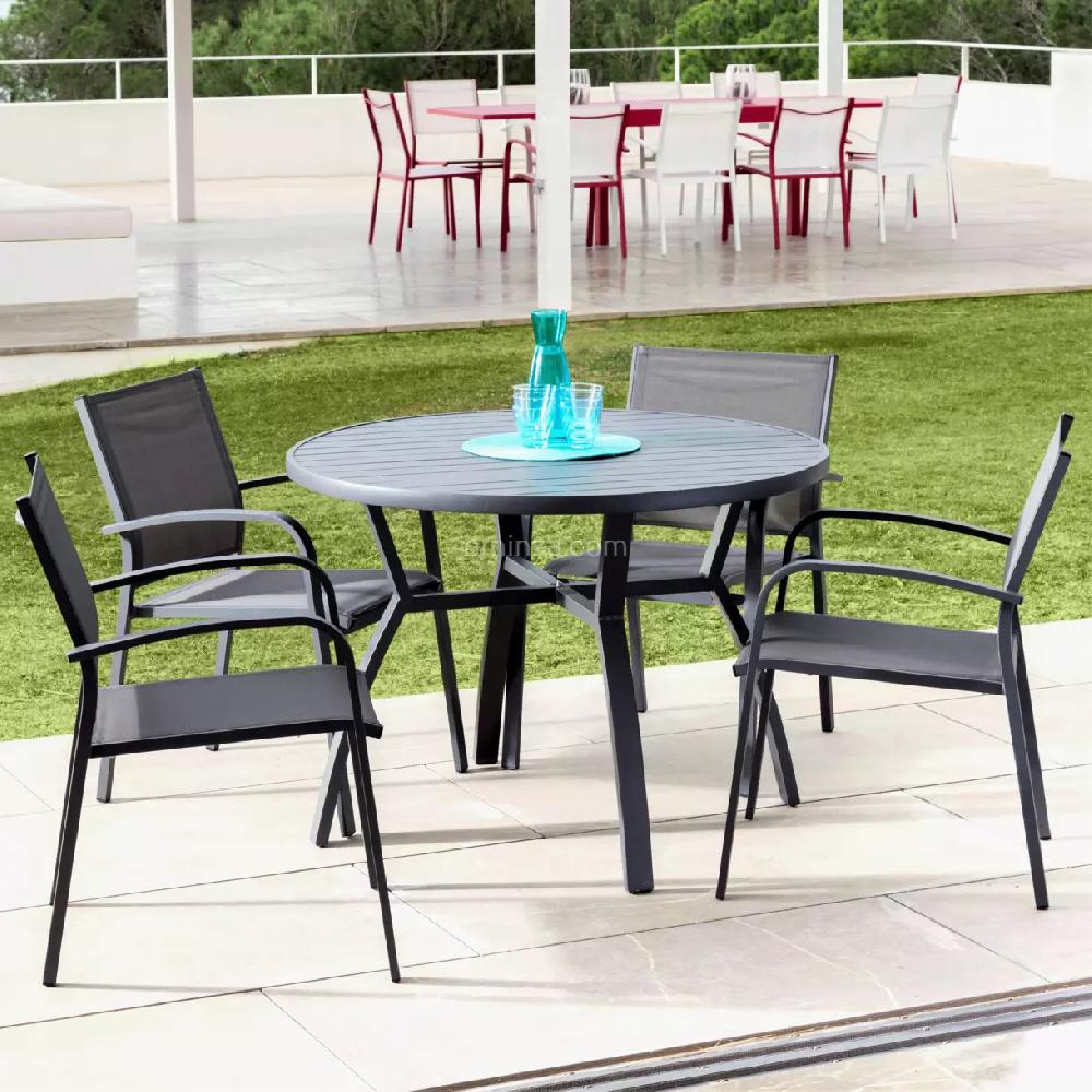 eminza Table de jardin ronde en aluminium 5 places (D105 cm) Murano Gris anthracite