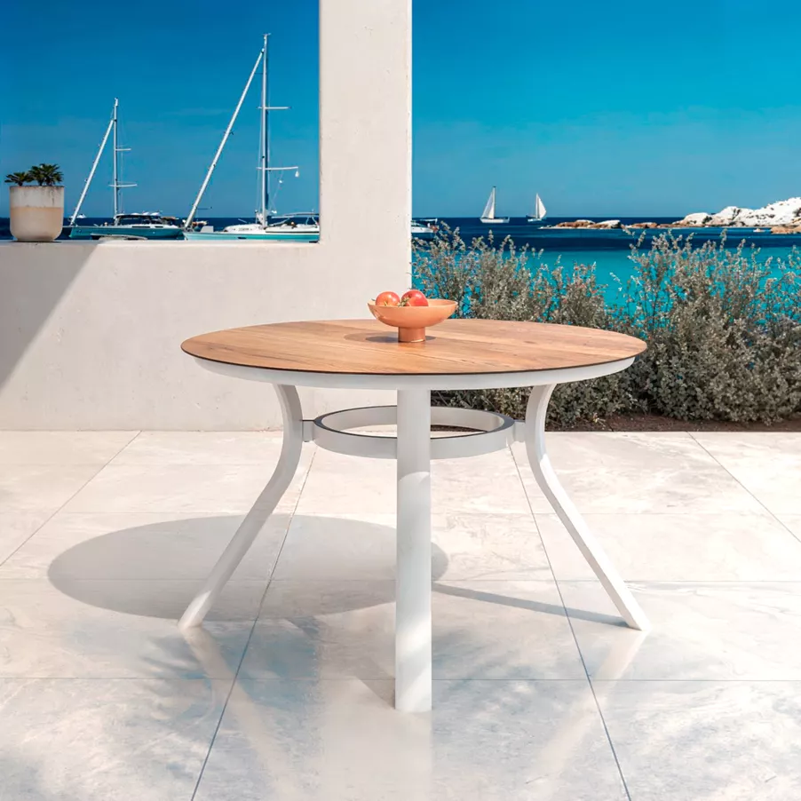 Eminza Table De Jardin Ronde En Aluminium 6 Places (D120 Cm) Amalfi Blanc