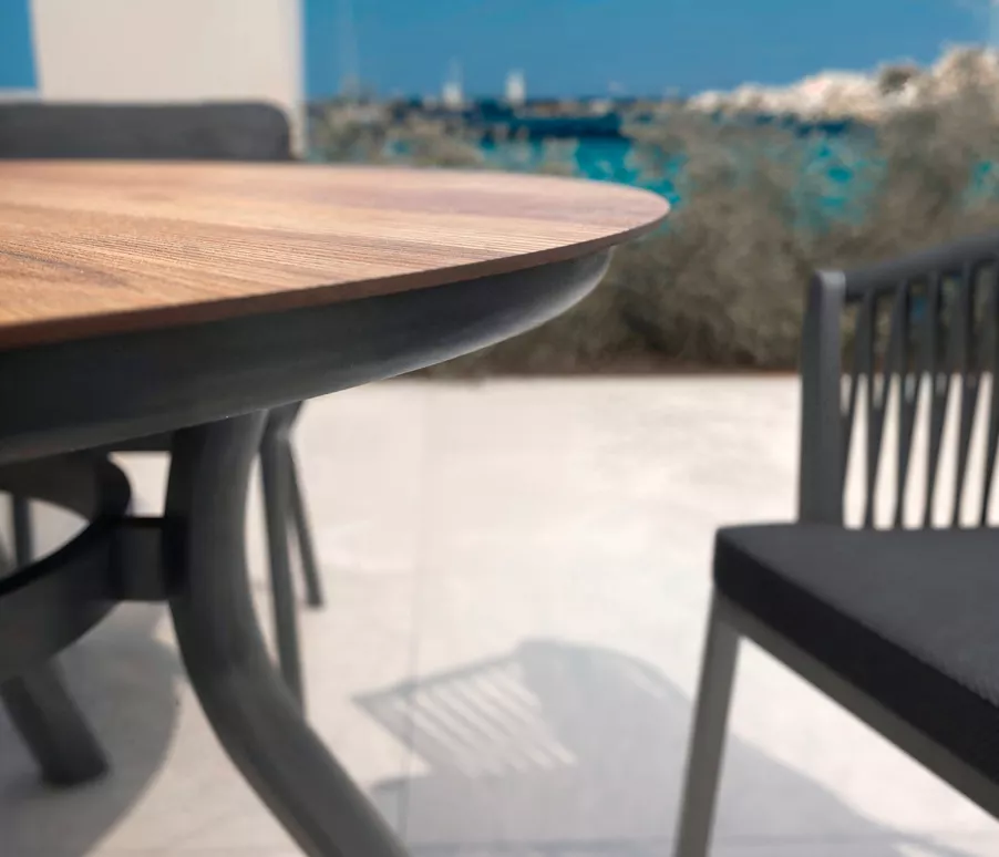Eminza Table De Jardin Ronde En Aluminium 6 Places (D120 Cm) Amalfi Gris Anthracite