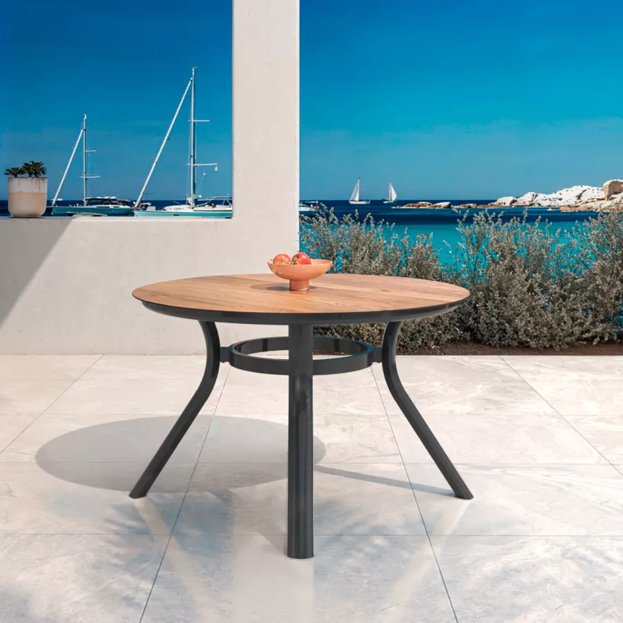 Eminza Table De Jardin Ronde En Aluminium 6 Places (D120 Cm) Amalfi Gris Anthracite