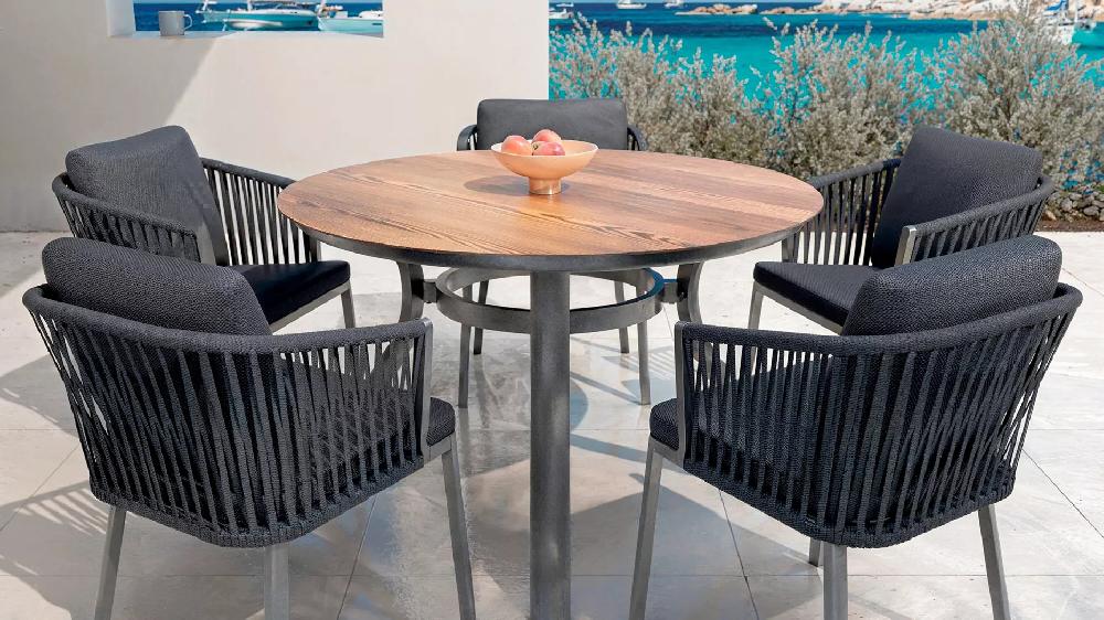 eminza Table de jardin ronde en aluminium 6 places (D120 cm) Amalfi Gris anthracite