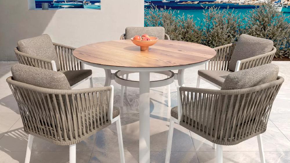 eminza Table de jardin ronde en aluminium 6 places (D120 cm) Amalfi Blanc