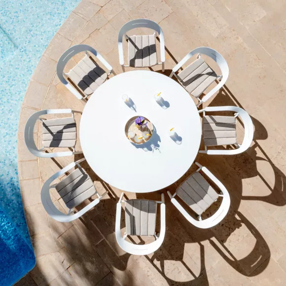 Eminza Table De Jardin Ronde En Aluminium 8 Places (D149 Cm) Monte Carlo Blanc